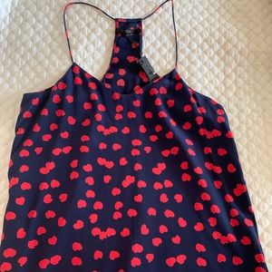 Tibi silk Navy Red Hearts Tank Top Camisole — NWT!